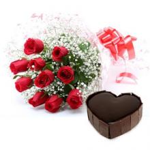 12 Red Roses Bouquet and 1.5 kg Heart Shaped Chocolate Cake 12 Red Roses Bouquet and 1.5 kg Heart Shaped Chocolate Cake